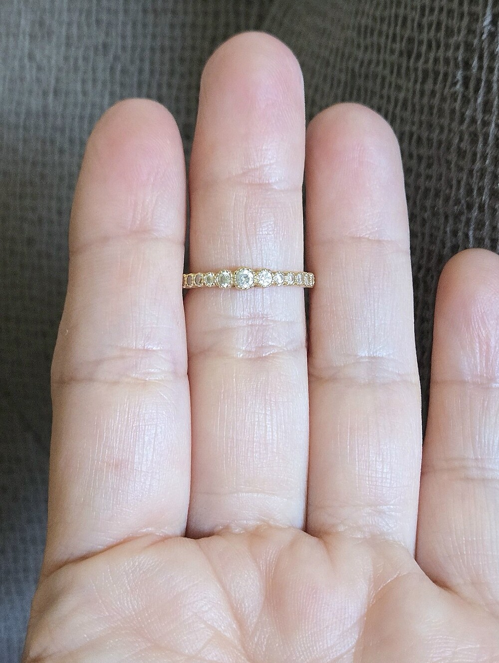 Dainty 14K Gold💛 Ring💍 with Fifteen Graduated Lab🧪 Created Diamonds💎 - Picture 3 of 16